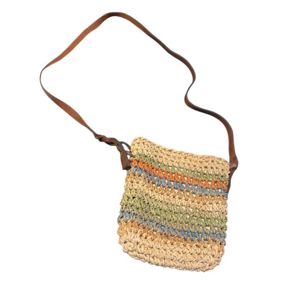 Vintage basket woven crossbody bag faux leather summer bohemian festival coastal - Picture 3 of 6